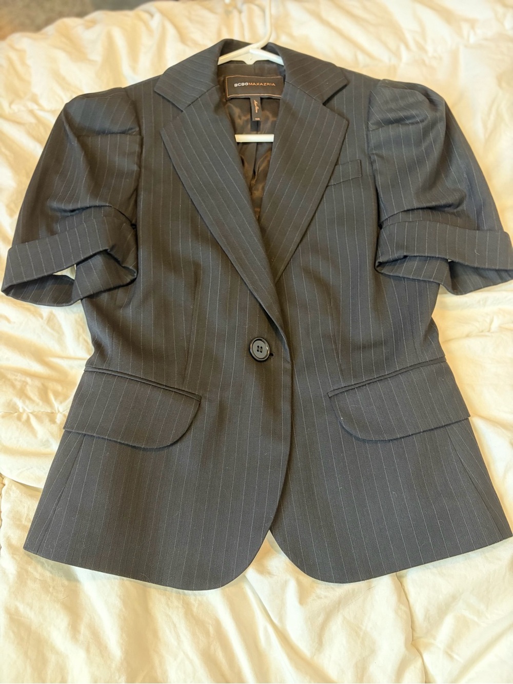BCBGMaxAzria Black Pinstripe Short-Sleeve Blazer Tailored